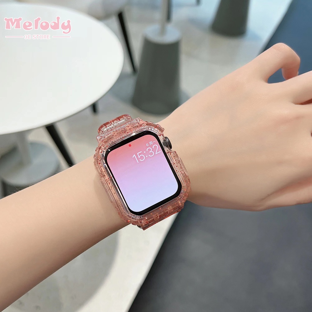 Dây Đeo Trong Suốt Lấp Lánh Cho Đồng Hồ Thông Minh iwatch 45 / 44 / 42 / 41 / 40 / 38mm Series 7 / 6 / SE / 5 / 4