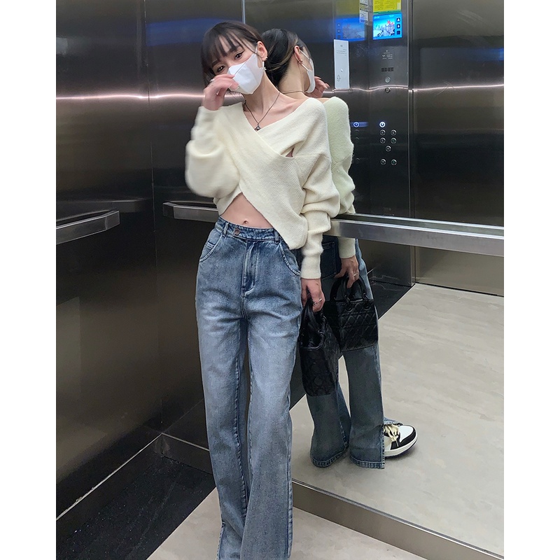 Quần jeans Nữ Lưng Cao Ống Rộng Thời Trang Hàn Quốc