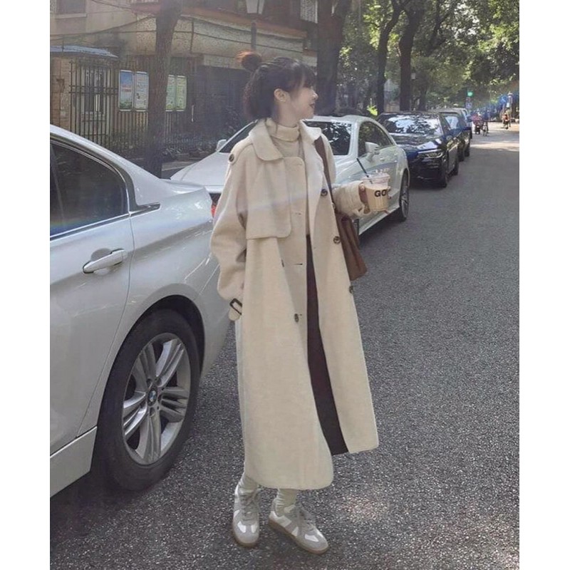 Áo Dạ Mangto đai dáng dài 1m1, túi sườn_Full 4 màu ảnh thật, da len dầy dặn