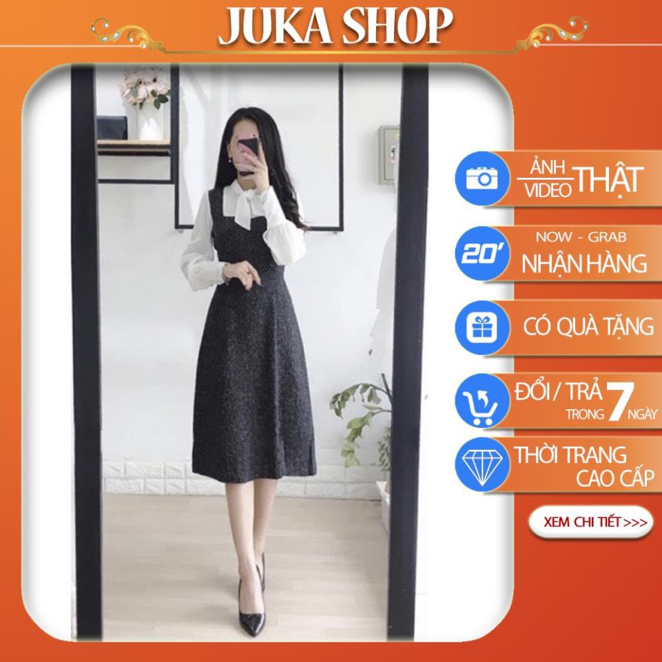 Đầm chữ A tay pha màu trắng - Váy thiết kế thời trang Hàn Quốc (hình thật/video)-Đầm công sở cao cấp Juka  ྇