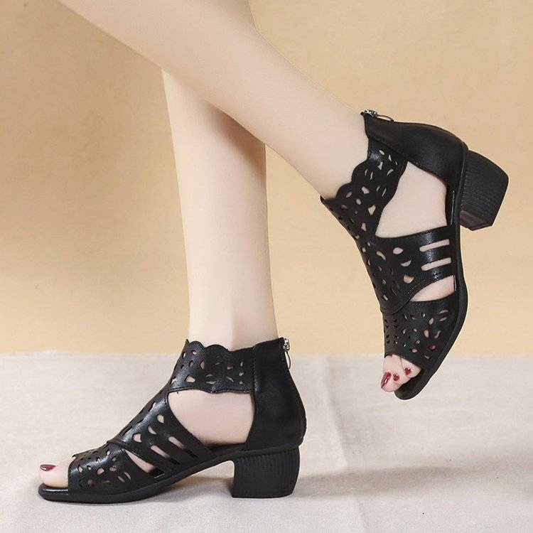 Xăng đan Cao Gót 5cm Hở Mũi Phối Khóa Kéo Thời Trang Mùa Hè Cho Nữ