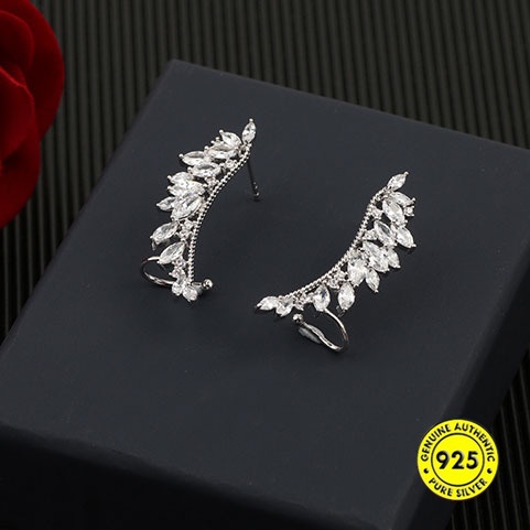 Bông Tai Mạ Bạc 925 Hình Đôi Cánh Thiên Thần Đính Đá Sang Trọng Chống Dị Ứng