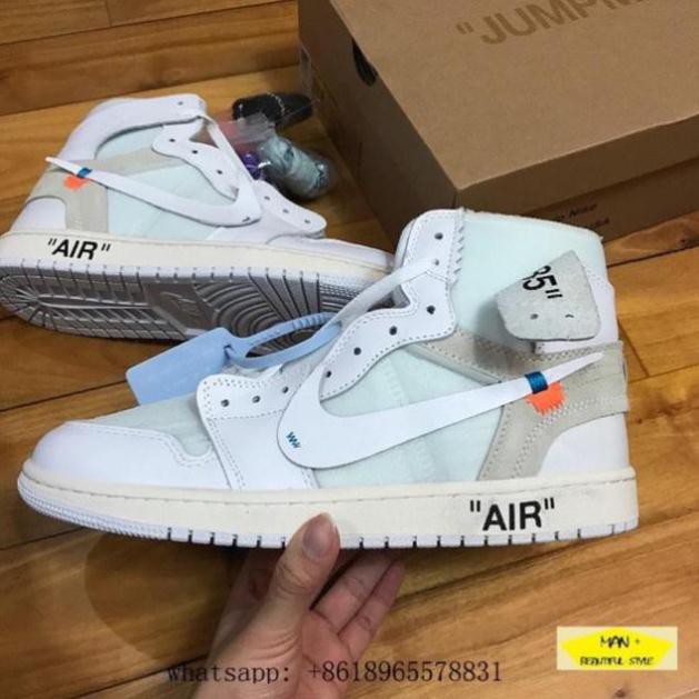 ( Sales 11-11) (Full box) Giày thể thao cổ cao AIR JORDAN 1 off white trắng | Full box nhé | < . . * Du ri