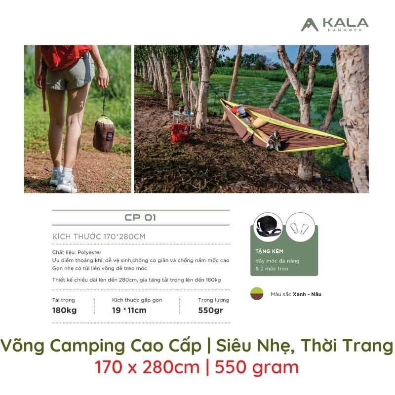 Võng Camping Cao Cấp | Siêu Nhẹ | Thời Trang | 170 x 280cm | Đủ Màu | Gấp Gọn 19x11cm | Tặng Dây + 2 Móc | VT MART