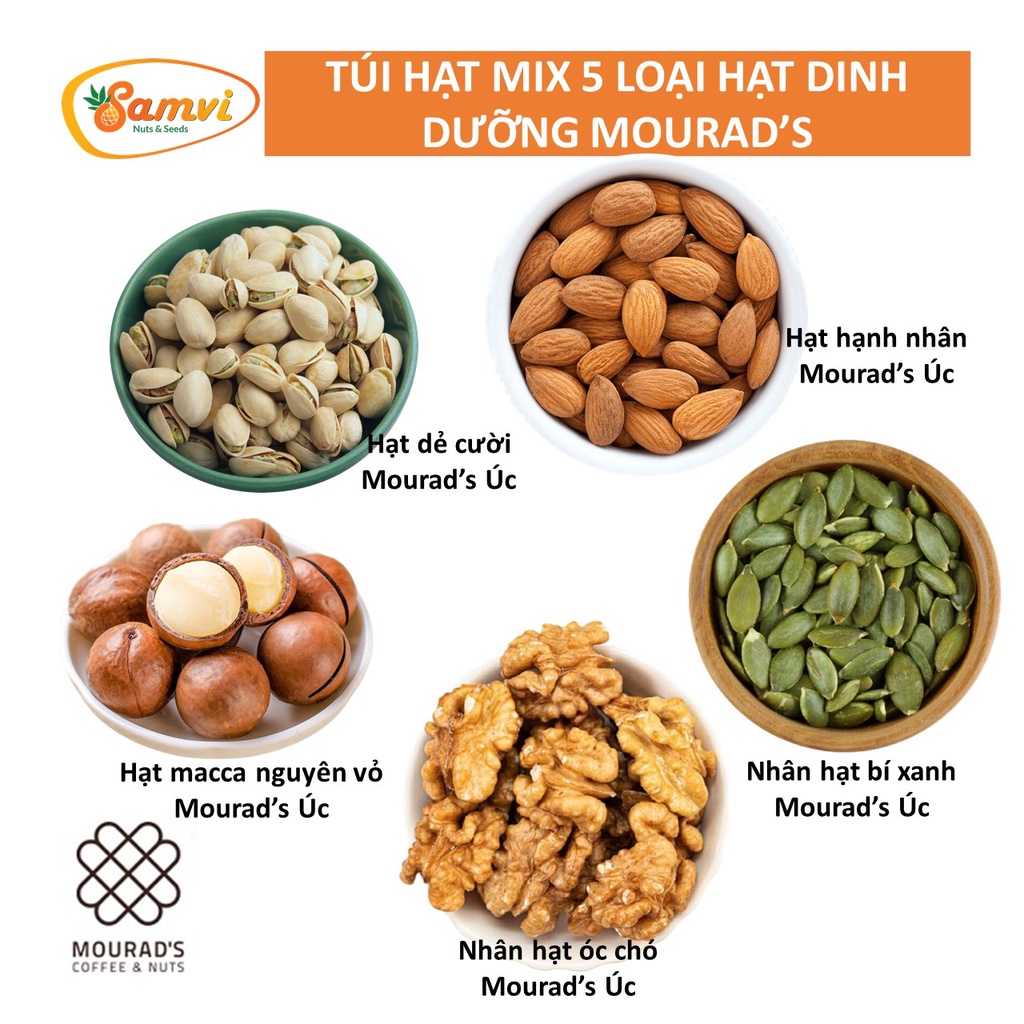 Hạt Mix Dinh Dưỡng Nhập Khẩu Úc Mourad's 500G - Mix 5 loại hạt dinh dưỡng cho bà bầu, ăn Kiêng, giảm cân, BN tiểu đường