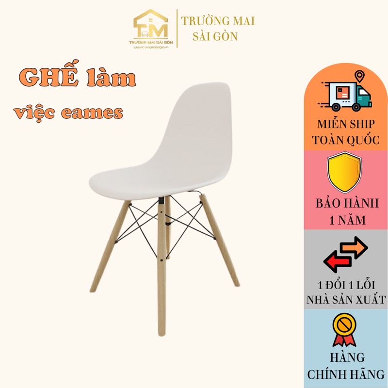 ghế nhựa eames làm việc giá rẻ chân gỗ Sồi giằng sắt chịu lực đến 250kg nhiều màu sắc hiện đại Trường Mai