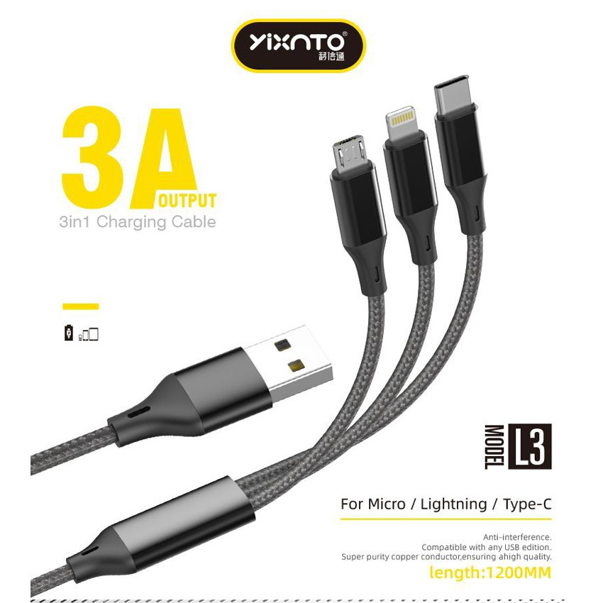 Cáp sạc điện thoại đa năng L3 cho IOS,Android, TYPE ( Sạc nhanh gấp 2 sạc thường )