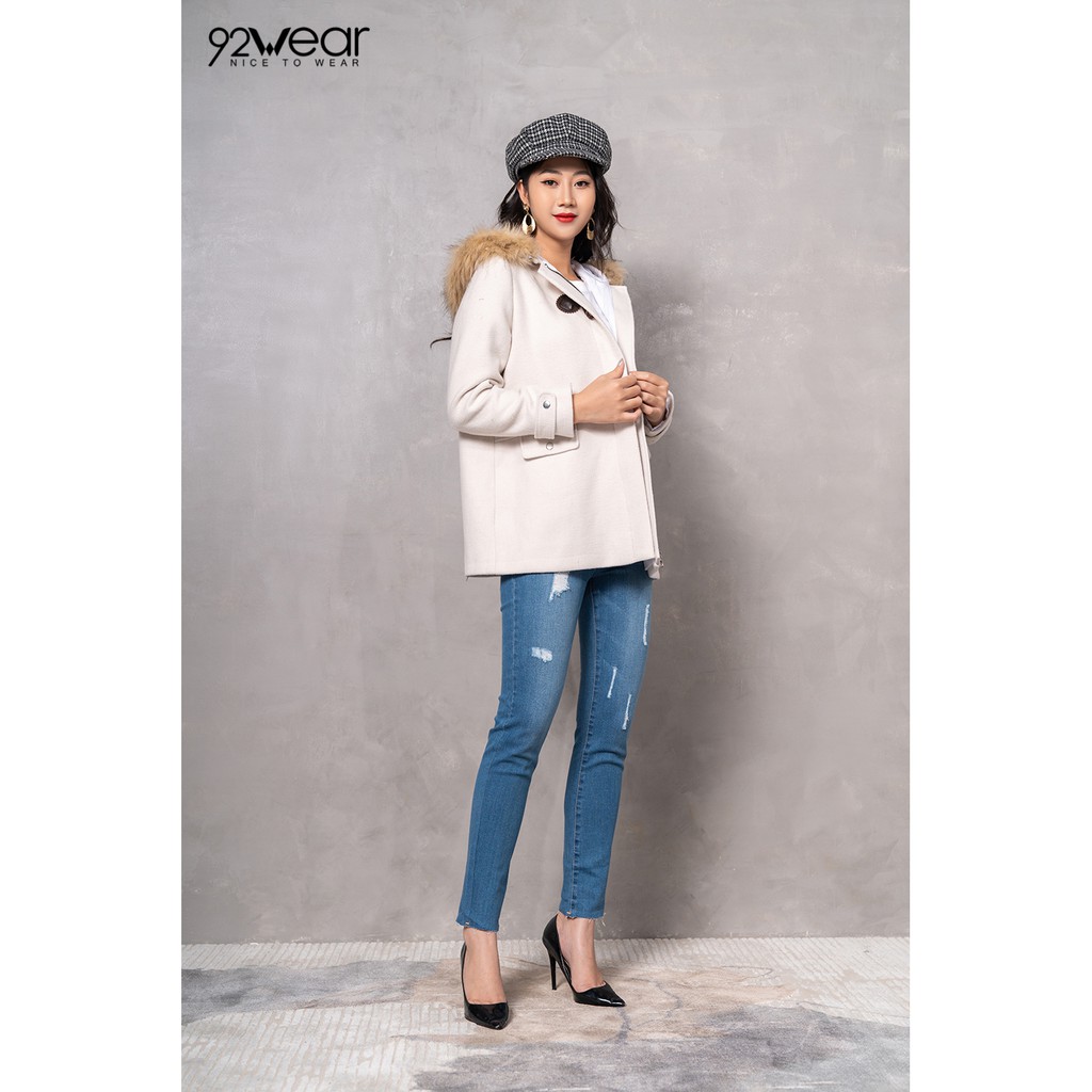 Áo khoác dạ nữ dáng dài có túi 2 bên có mũ lông KDW0435 - 92wear | BigBuy360 - bigbuy360.vn