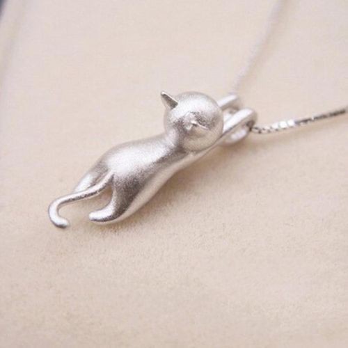 Mặt dây chuyền hình mèo mạ bạc dễ thương dành cho nữ