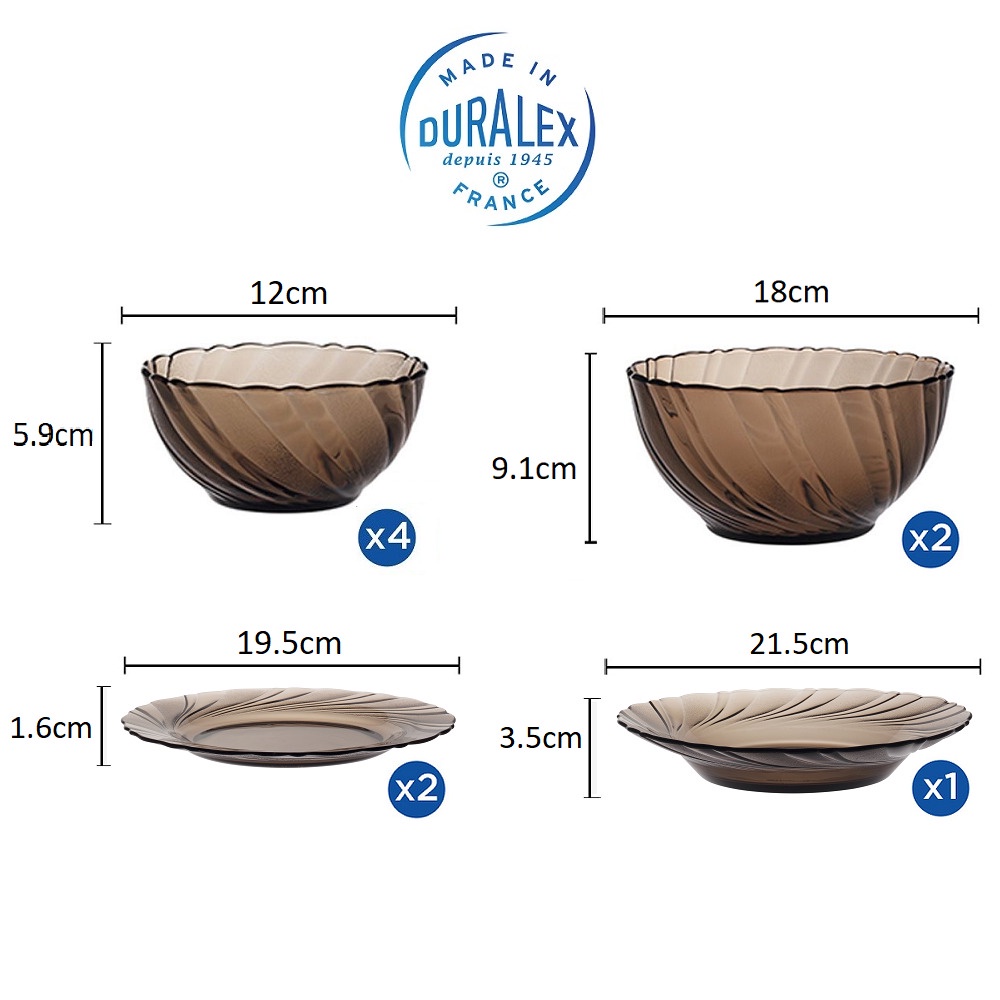 Bộ bàn ăn 9 món thủy tinh cường lực cao cấp D7009BC - Beau Rivage Nâu Khói Creole