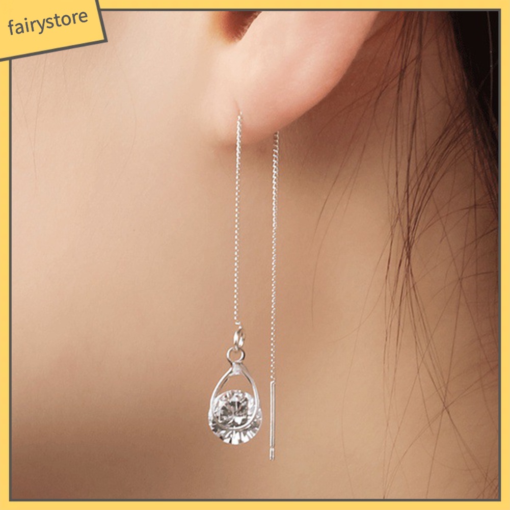 Cặp bông tai dáng dài phối đá giọt nước lấp lánh thời trang