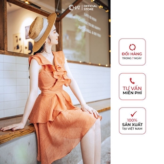Váy cổ tim bèo đổ 3 tầng CCHAT