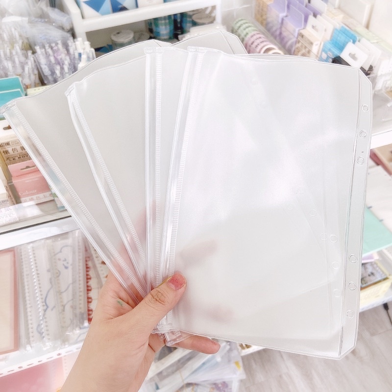 Túi zip gắn sổ còng Size A5 A6 phụ kiện sổ còng dùng đựng sticker, giấy note trang trí Bullet Journa