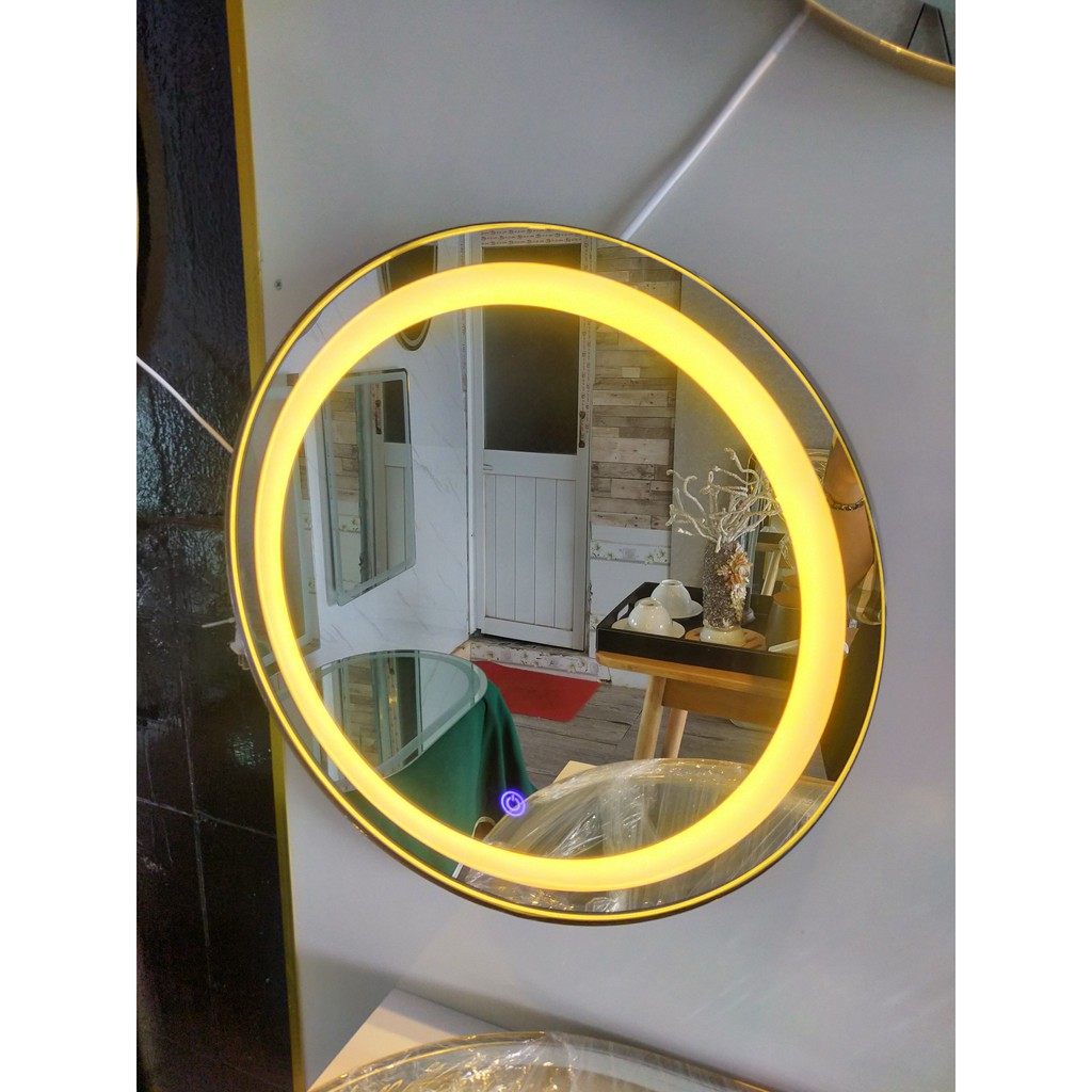 Gương Tròn Viền Thép Tĩnh Điện Đèn Led Cảm Ứng Chạm 50cm