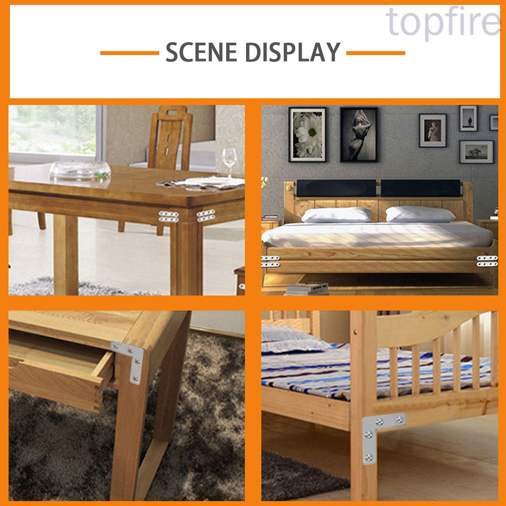 Topfire 10pcs L Shaped Flat Plate Table Chair Corner Brace Stainless Steel Bracket Furniture Reinforcement Hardware