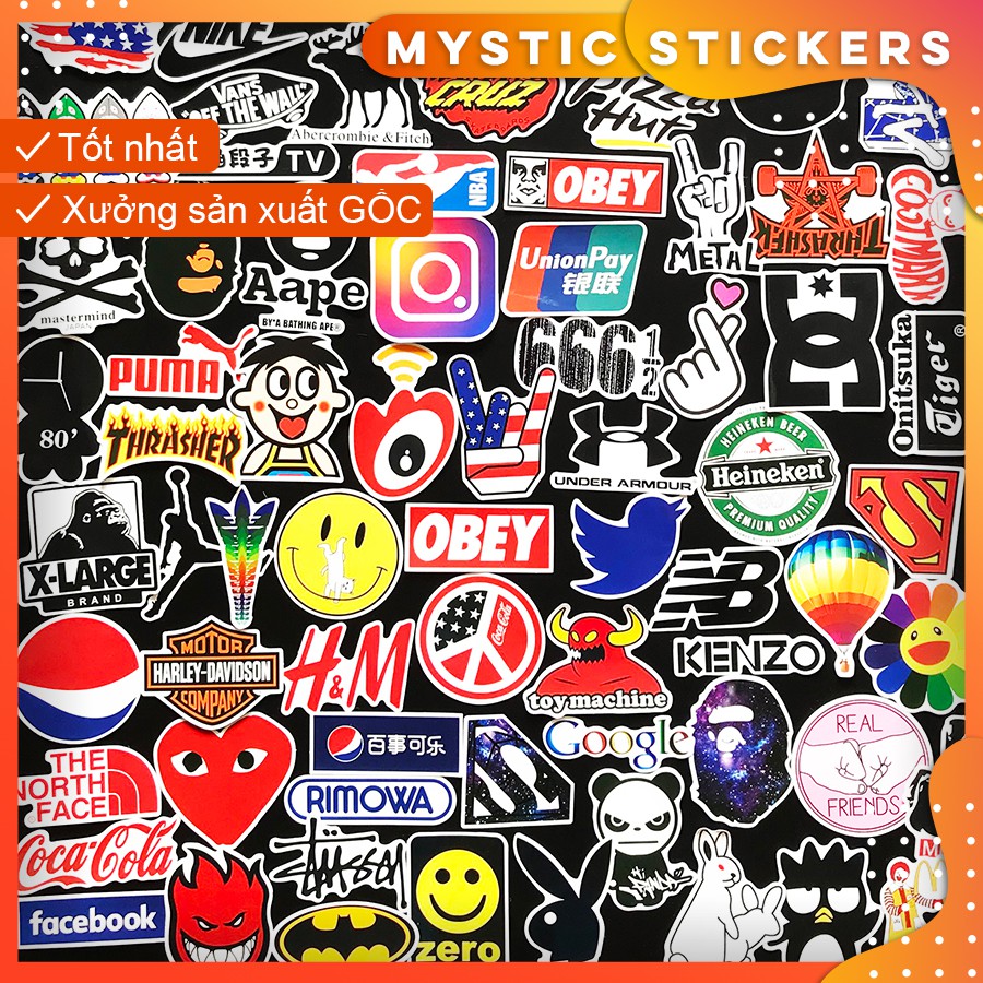 [LOGO] 100 Sticker chống nước trang trí, set mix ,dán xe laptop mũ bảo hiểm vali...