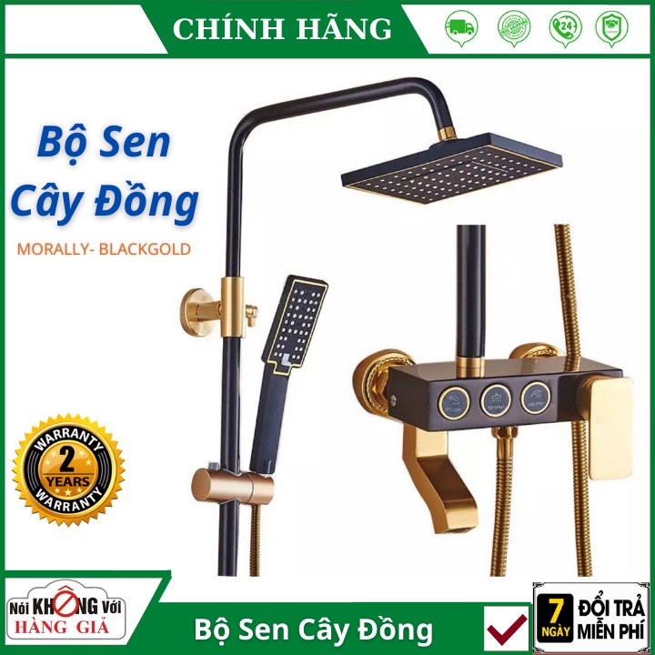 Bộ sen cây tắm đứng nóng lạnh nhà tắm MORALLY- BLACKGOLD cao cấp chất liệu đồng sơn tĩnh điện Phong cách Châu Âu cổ điển