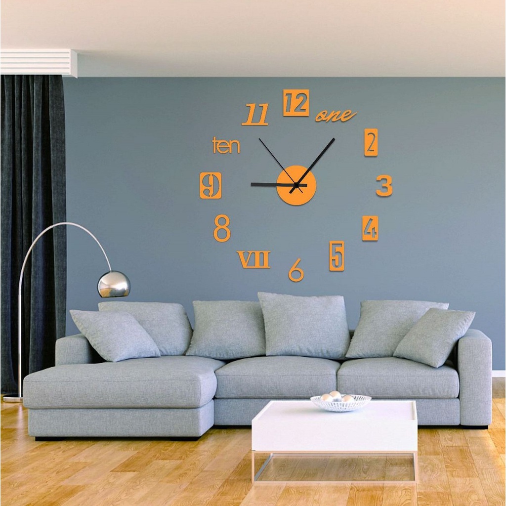 Đồng Hồ Dán Tường Mặt Gương Acrylic Không Khung DIY