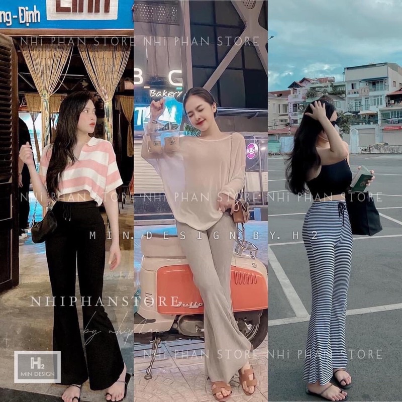 Quần thun loe cuộn 3 màu, Quần kiểu gấu loe cạp cao co giãn QS7736 - NhiNhi Shop