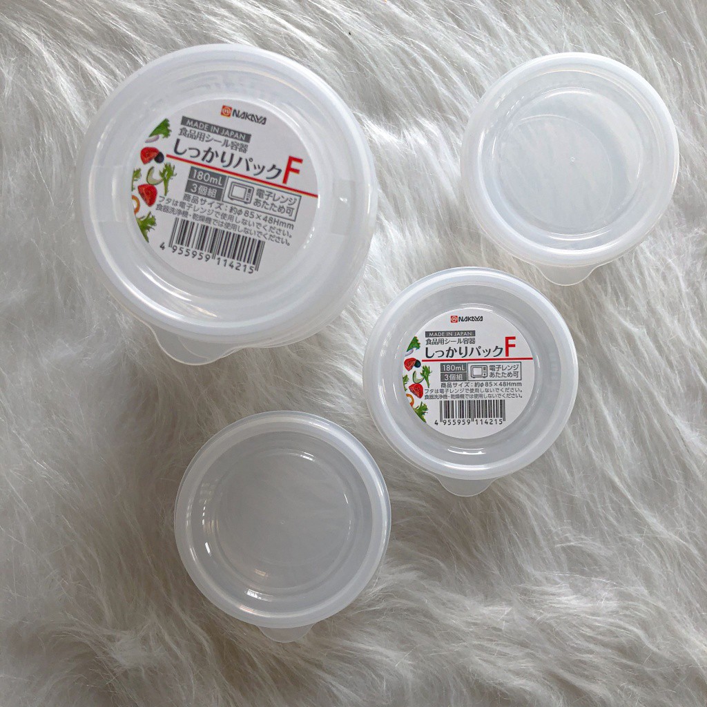 Đồ dùng ăn dặm  𝑭𝒓𝒆𝒆𝒔𝒉𝒊𝒑  Set 3 hộp nhựa tròn Nakaya 180ml trữ đồ ăn dặm cho bé nội địa Nhật Bản