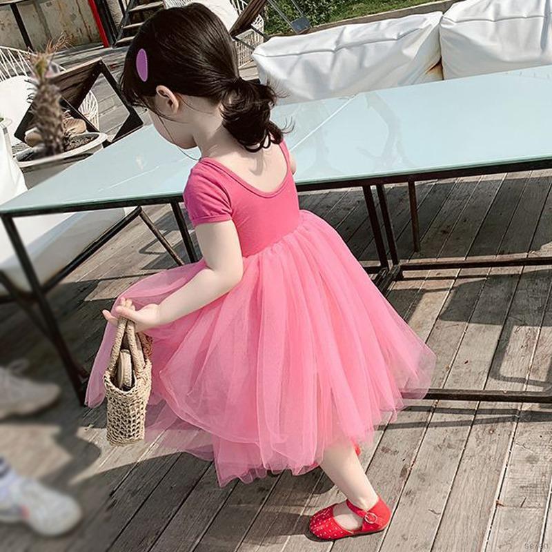 Đầm Tay Ngắn Cổ Tròn Cho Bé Gái 2-7 Tuổi