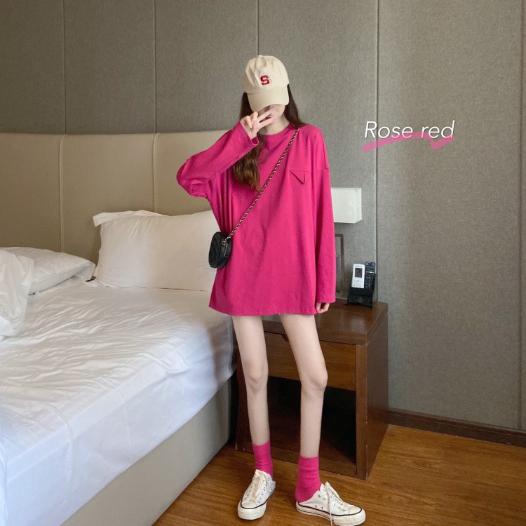 Áo Thun Tay Dài Cổ Tròn Dáng Rộng Thời Trang Cho Nữ