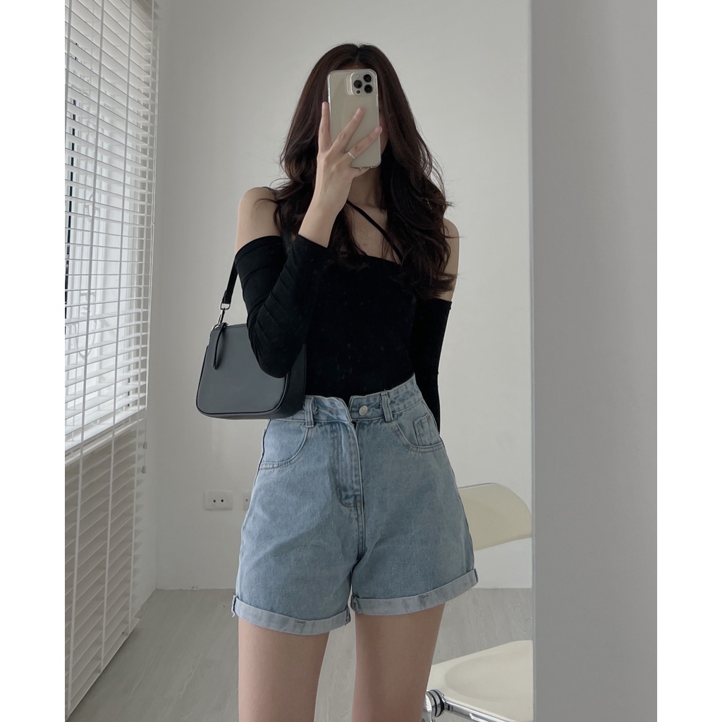 Q5530 Quần short jeans gập gấu basic Audrey