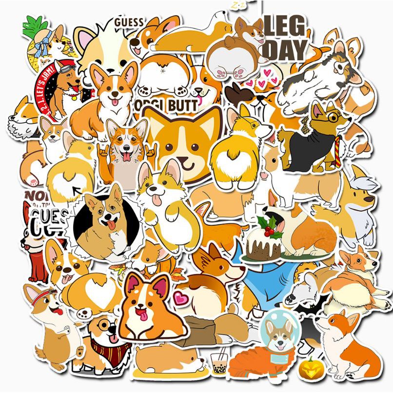 Sticker CORGI nhựa PVC không thấm nước, dán nón bảo hiểm, laptop, điện thoại, Vali, xe, Cực COOL #183