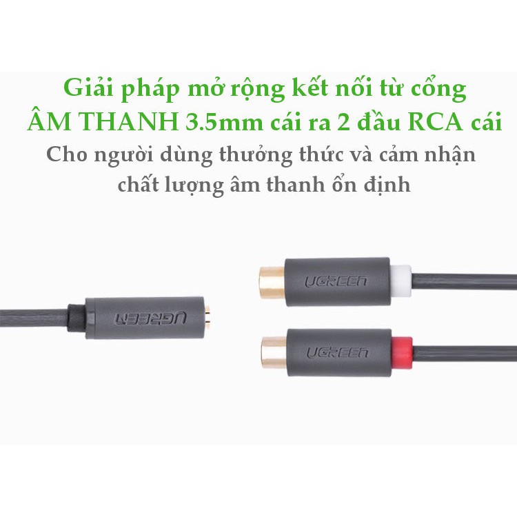 Cáp chuyển đổi 3.5mm cái sang 2 đầu RCA cái dài 20CM UGREEN 10562