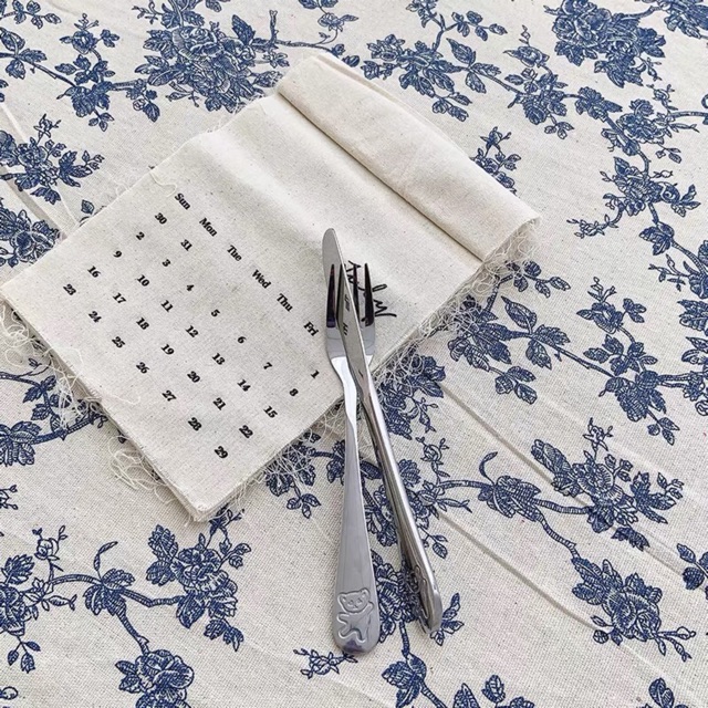 Khăn trải bàn trang trí hoa xanh Retro, thảm vải canvas picnic, vải nền chụp ảnh - Décor nhà Sò