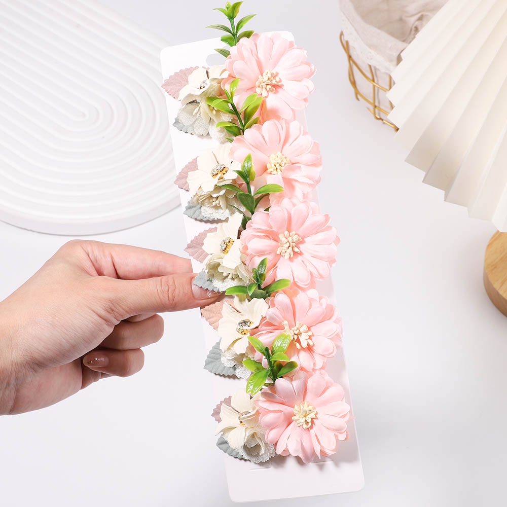 Set 5 kẹp tóc KIDSBOWS hoa vải chiffon đính ngọc trai độc đáo cho bé gái