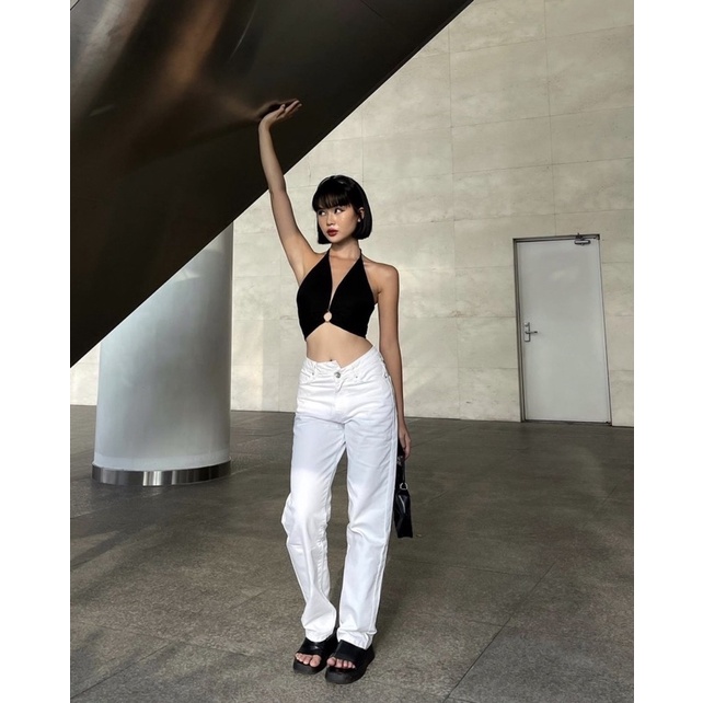 Áo Croptop Yếm Hở Lưng Khoen Ngực Cột Nơ Dáng Sexy