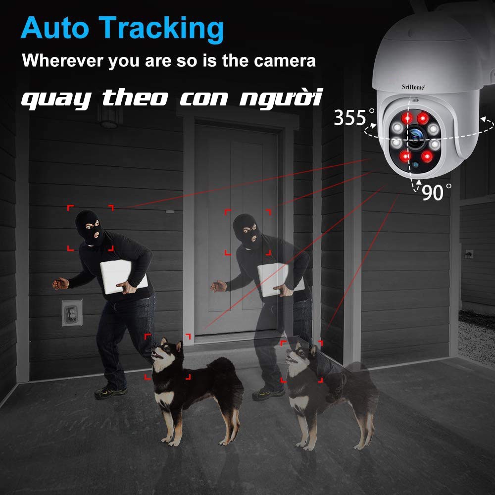Camera mini Srihome ptz SP 028 1080p hồng ngoại 30m, đêm có màu, cảnh báo chuyển động, góc quay rộng | BigBuy360 - bigbuy360.vn