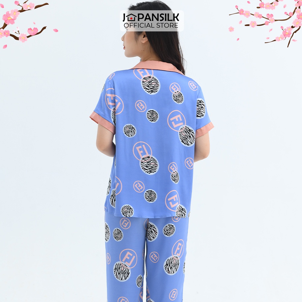 Bộ Đồ Ngủ Lụa Satin Nhật Ngắn Tay JAPAN SILK Họa Tiết Tranh Vẽ
