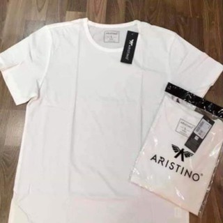 (ARISTINO AC22) Áo thun nam có tay ARISTINO màu trắng cotton cao cấp mềm mát thoát khí thấm hút mồ hôi