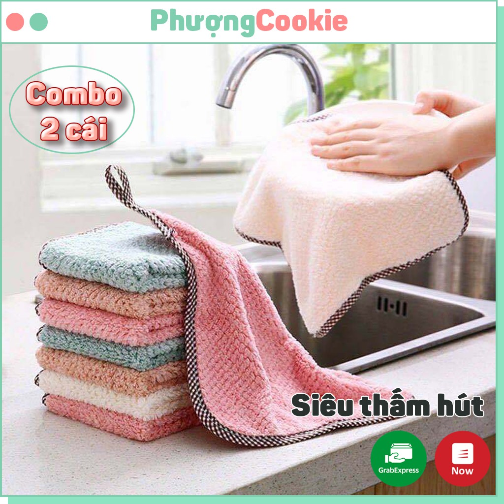 Combo 2 cái khăn lau tay nhà bếp đa năng có móc treo siêu thấm hút nước - nhiều màu | BigBuy360 - bigbuy360.vn