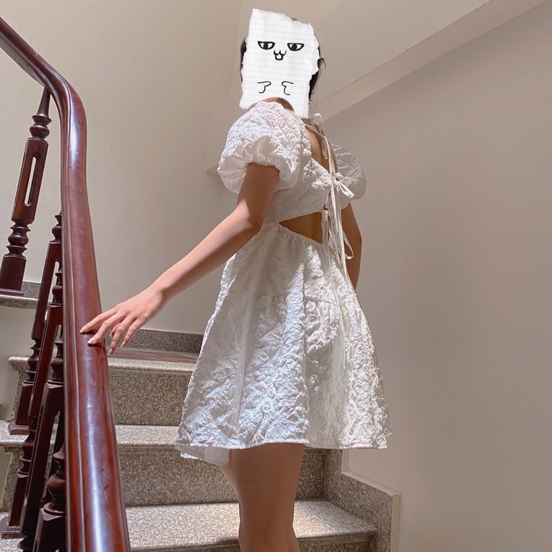 pass Váy gấm hoa 2 lớp buộc dây babydoll tay phồng
