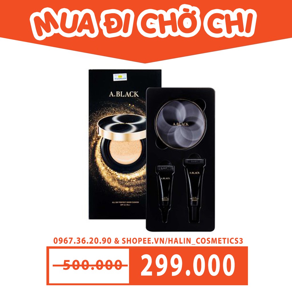 Set Phấn Nước Che Phủ Chống Nắng   ABlack All Day Perfect Cover Cushion SPF 47 PA++ HALIN5865 hàng cao cấp