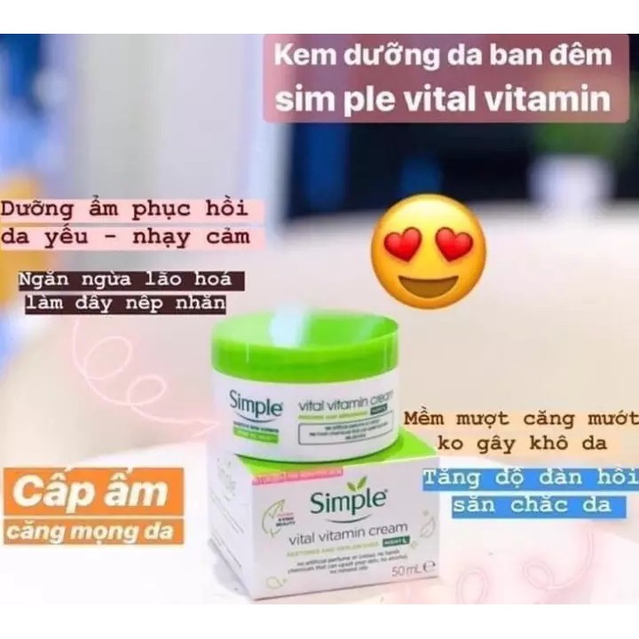 Kem dưỡng ẩm ban đêm Simple Vital Vitamin Cream Night 50ml ngăn ngừa lão hóa dành cho mọi loại da