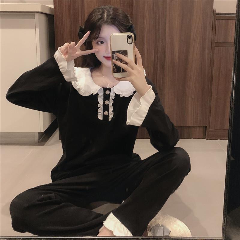 Bộ đồ ngủ tay dài thời trang xuân thu phong cách Nhật Bản xinh xắn cho nữ