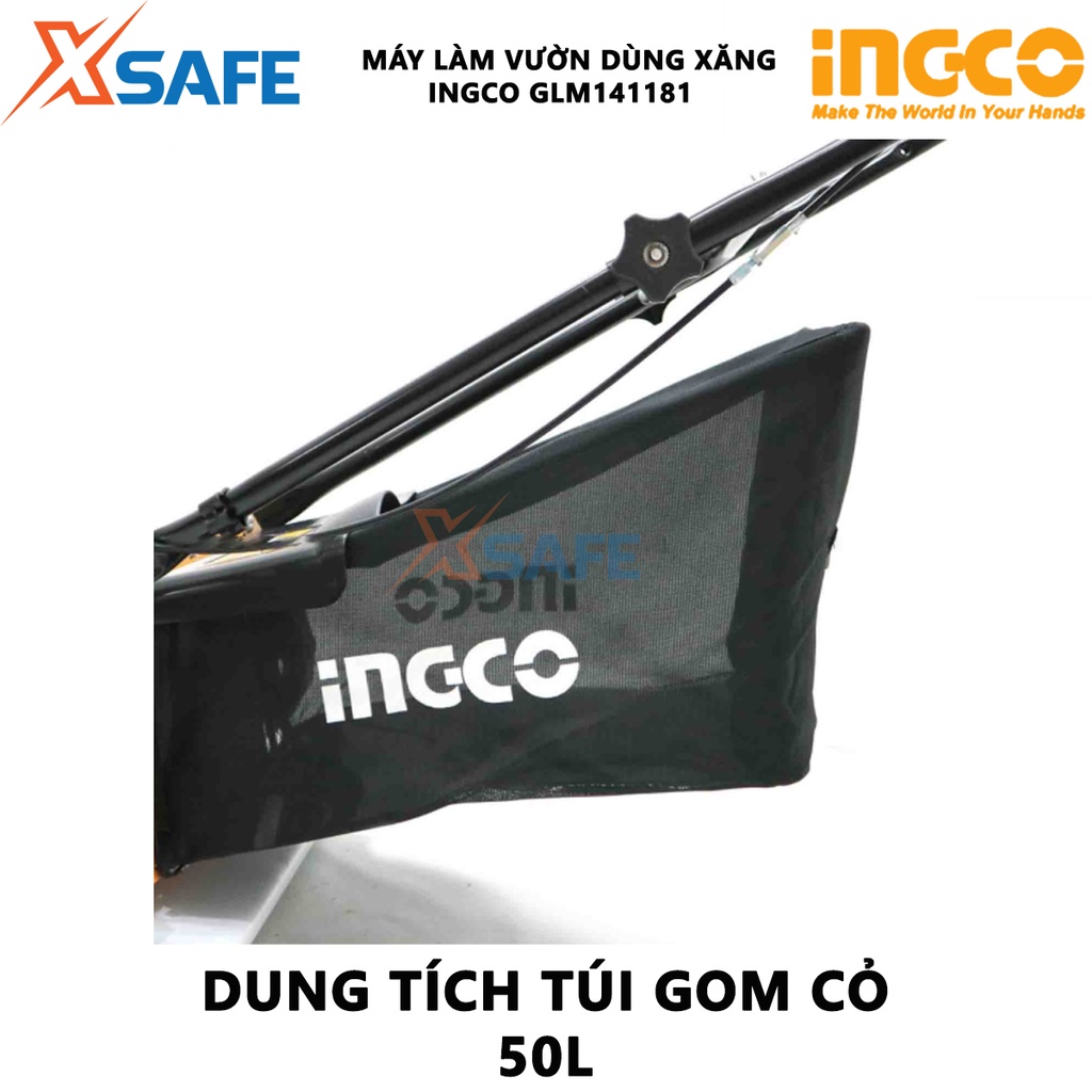 Máy cắt cỏ đẩy dùng xăng INGCO GLM141181 Máy làm vườn 3.0Kw(4HP), động cơ 4 thì, chiều rộng cắt 460mm(18'') - Chính hãng