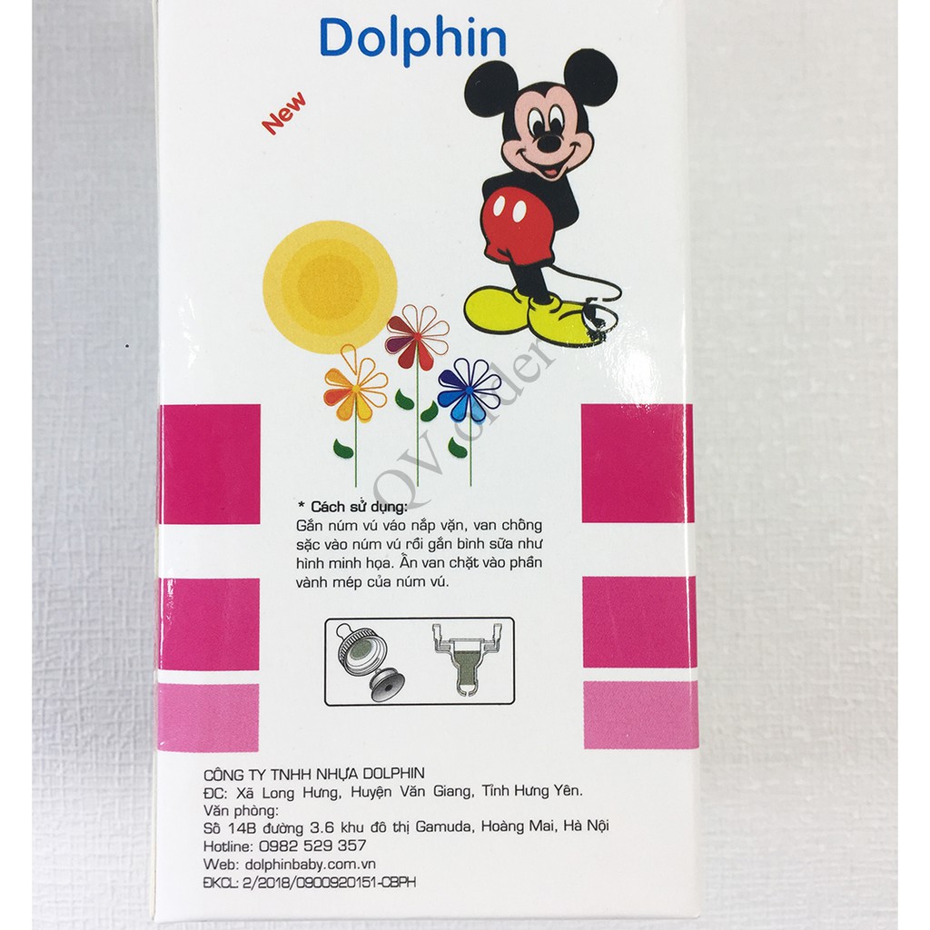 [FreeShip] Bình Sữa Nội Địa Cổ Hẹp PC 60ml Dolphin - Tặng 1 Núm Ty Siêu Mềm - DP017A