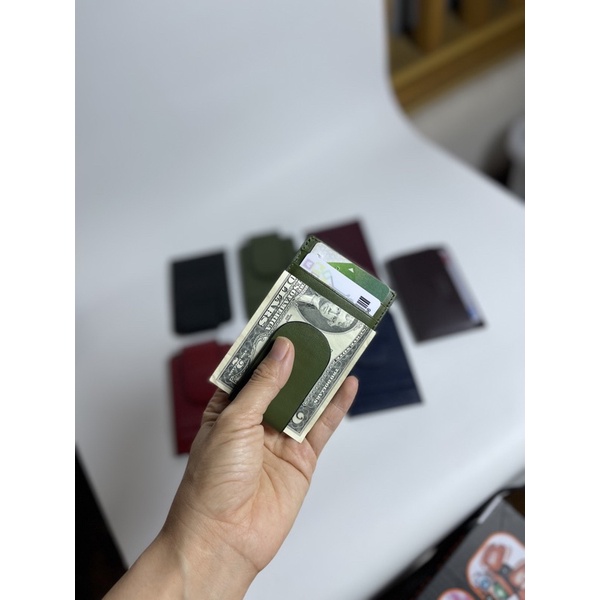 Ví kẹp tiền nam châm da thật YOURS, ví kep tiền có ngăn đựng thẻ, ví khắc tên theo yêu cầu