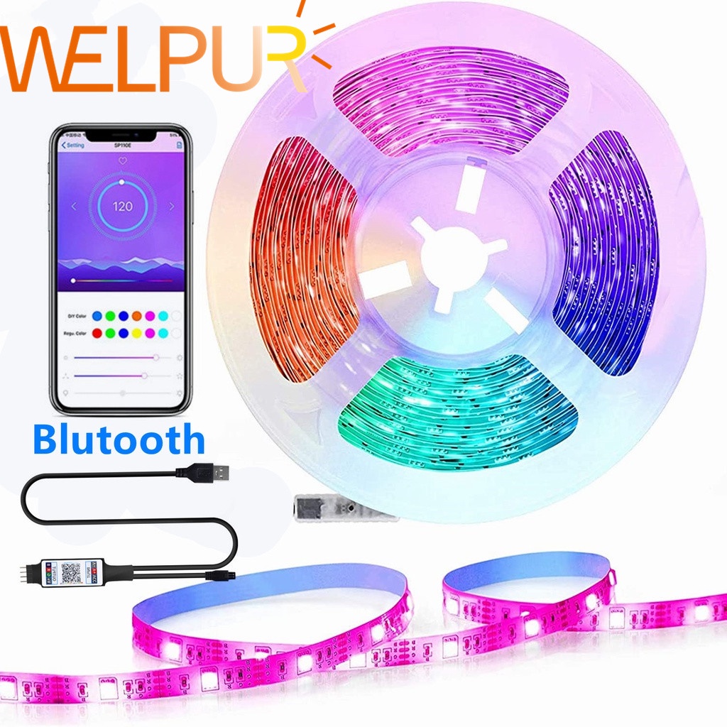 Dây đèn LED DIY RGB 5050 đổi màu điều khiển bằng bluetooth dùng trang trí cho phòng khách phòng ngủ tivi nhà bếp