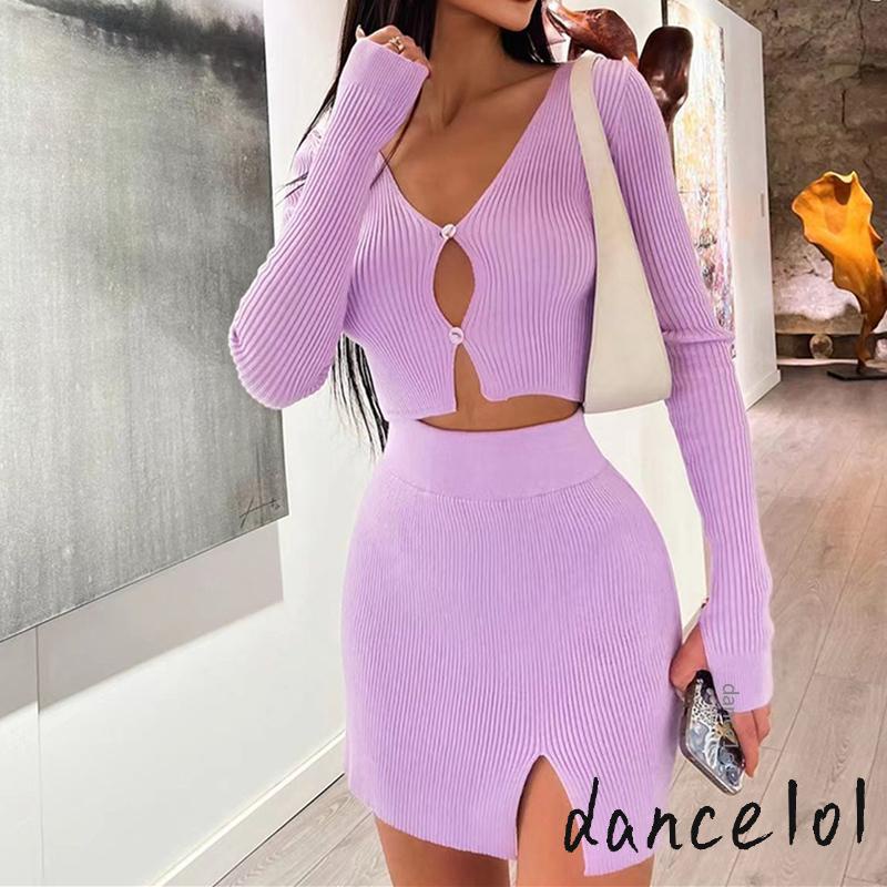 Set Áo Croptop Tay Dài + Chân Váy Màu Sắc Trơn Cho Nữ Khiêu Vũ1O1-