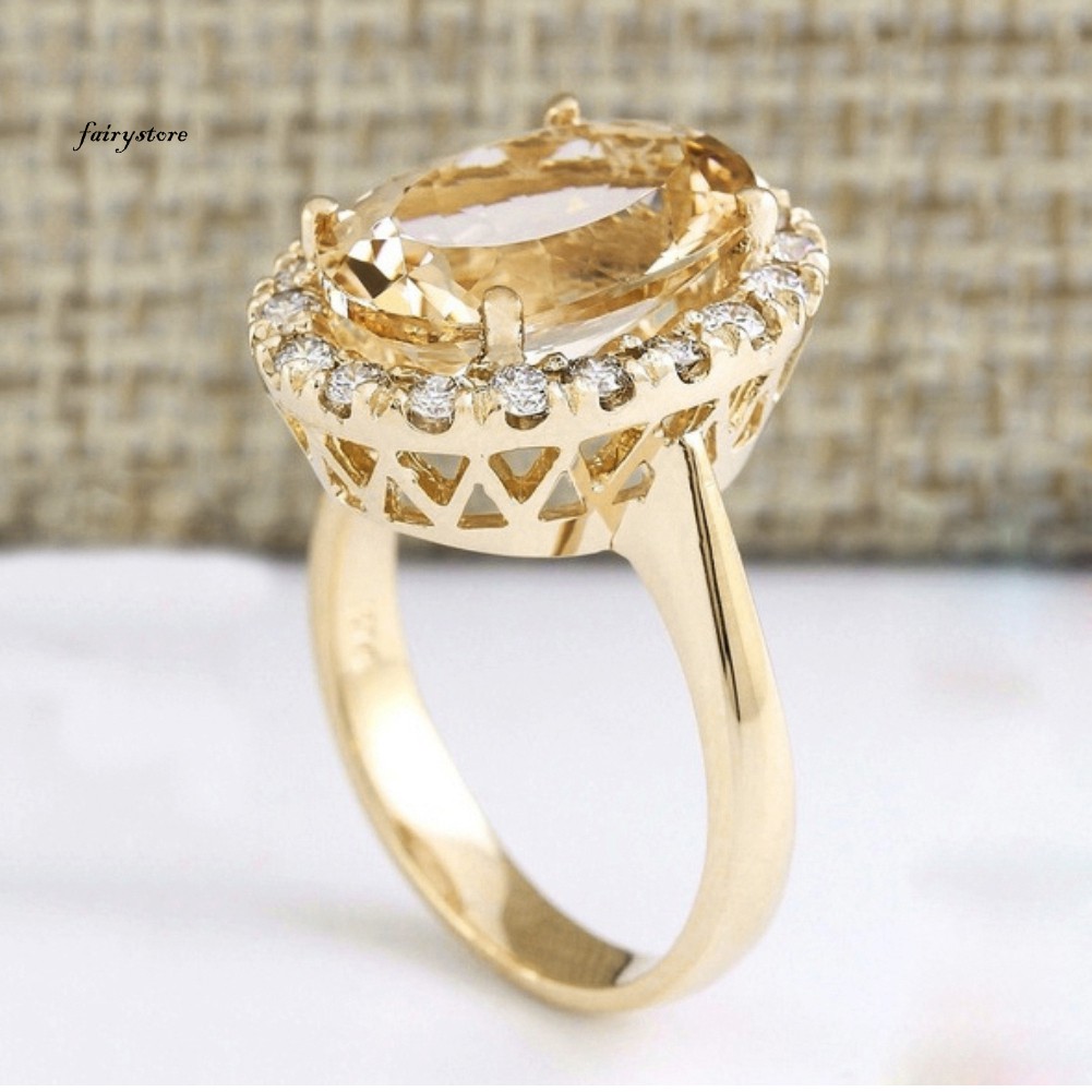 Nhẫn Hợp Kim Đính Đá Topaz Nhân Tạo Hình Bầu Dục Thời Trang