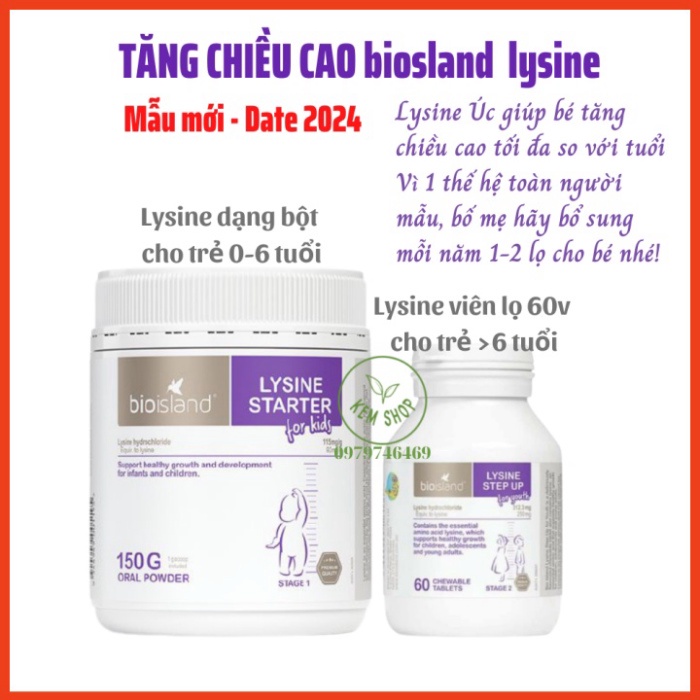 [CAM KẾT CHUẨN ÚC] Tăng chiều cao, tăng chuyển hóa cho trẻ dạng viên/bột [ÚC] Bio Island Lysine  starter for kid cho bé
