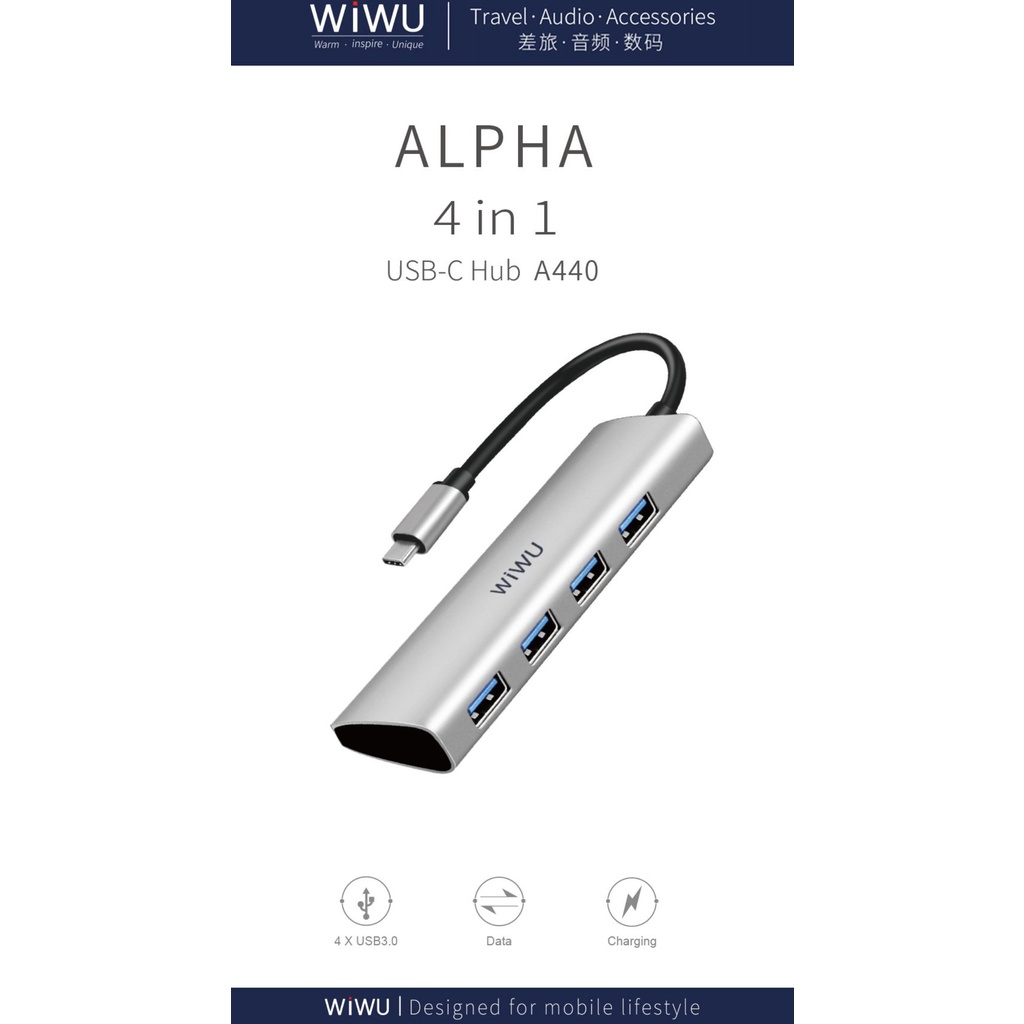 HUB adapter chuyển đổi 4-in-1 WIWU Alpha A440 hỗ trợ Macbook