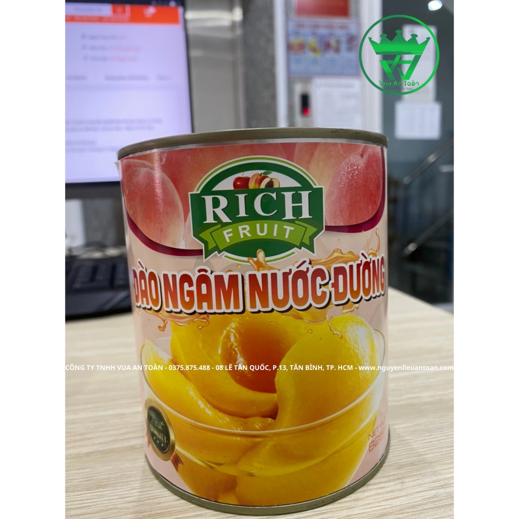 Đào Ngâm Nước Đường Rich Hộp Lớn 825Gram