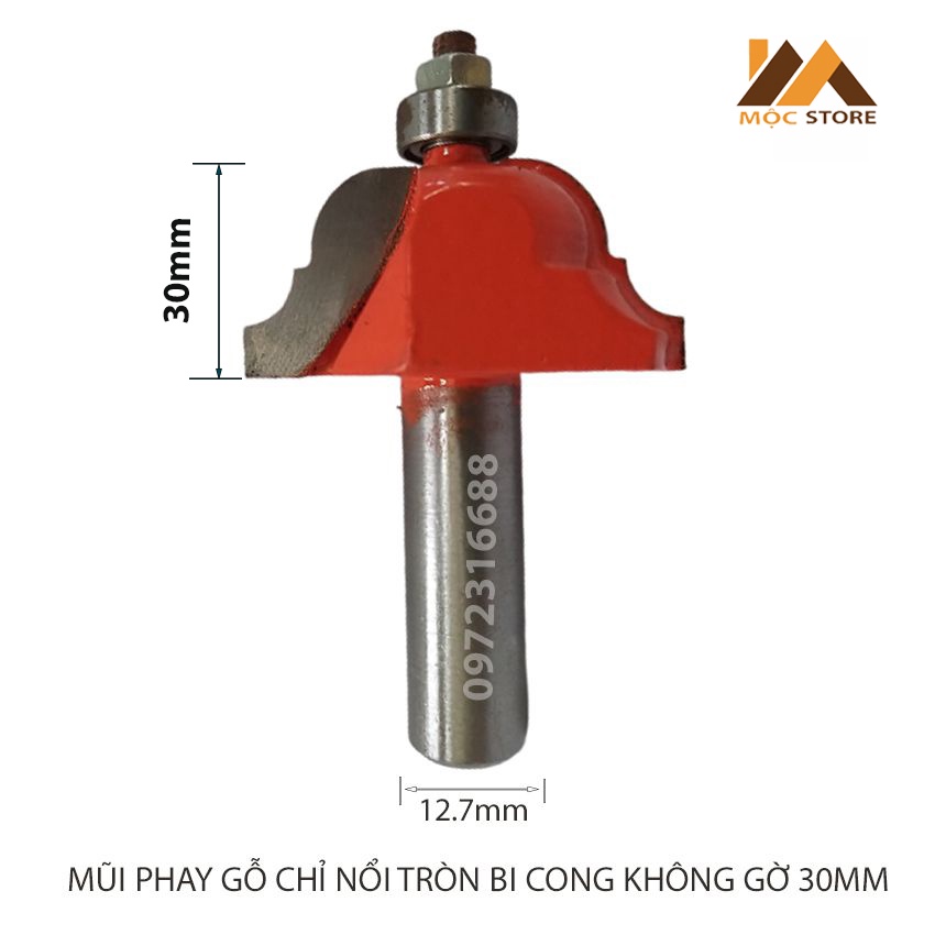 MŨI SOI GỖ - MŨI PHAY GỖ ĐÁNH CHỈ NỔI TRÒN BI CONG KHÔNG GỜ 30MM CỐT 12.7MM - HÀNG VIỆT NAM CHẤT LƯỢNG CAO
